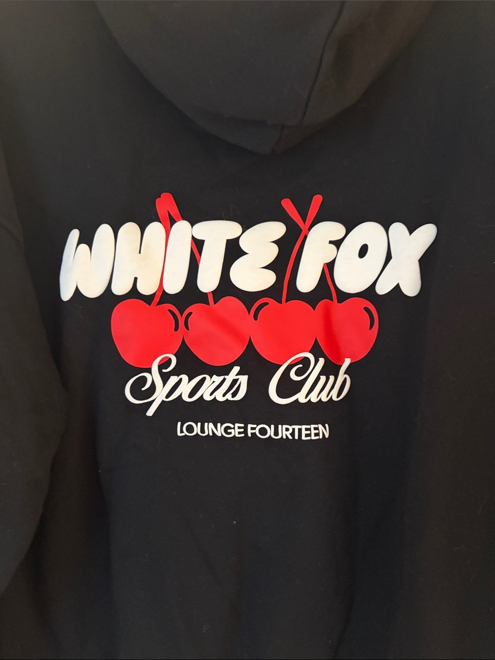 White Fox Sports Club cherry logo black hoodie sweatshirt